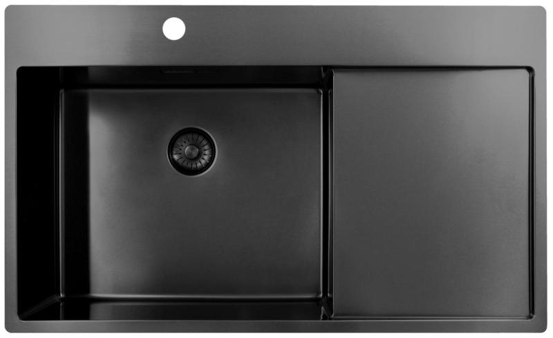 Pure.Sink Exclusivo Gun Metal sink with draining area 86x52 cm Tapwing left PEX5086LT-61