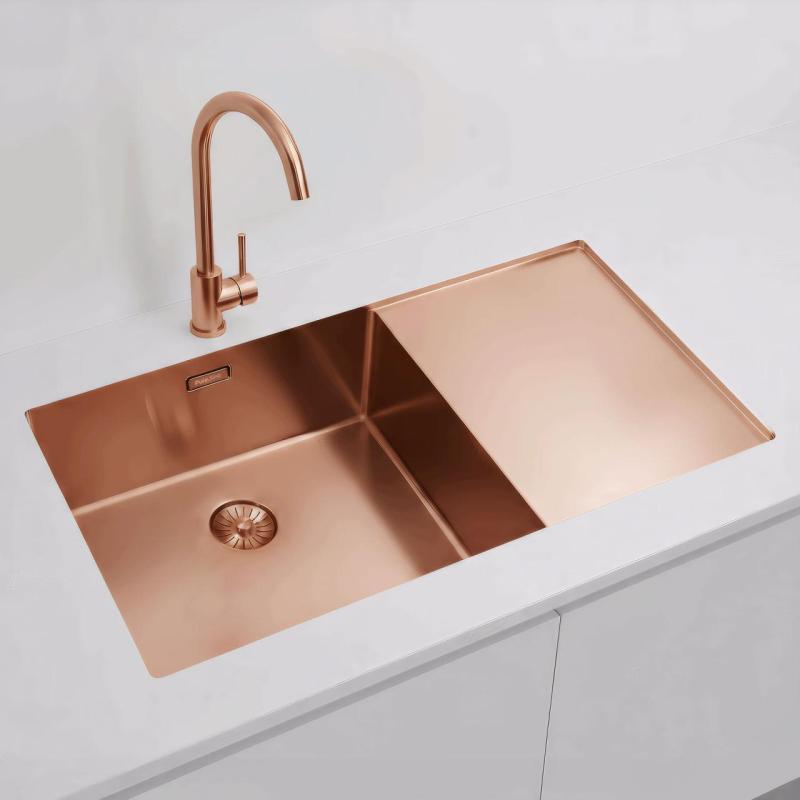 Pure.Sink Exclusivo Copper sink with drainer 86x52 cm Tapwing left PEX5086LT-62