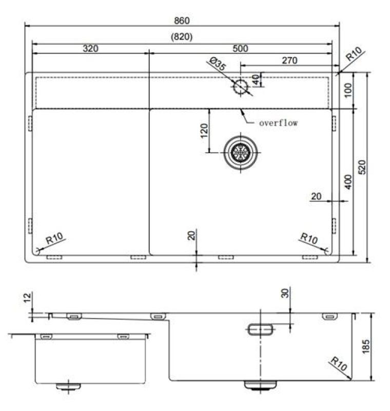 Pure.Sink Exclusivo RVS sink with drainer 86x52 cm Tapwing right PEX5086RT-02
