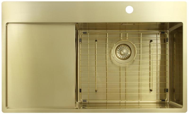 Pure.Sink Exclusivo Gold sink with drainer 86x52 cm Tapwing right PEX5086RT-60