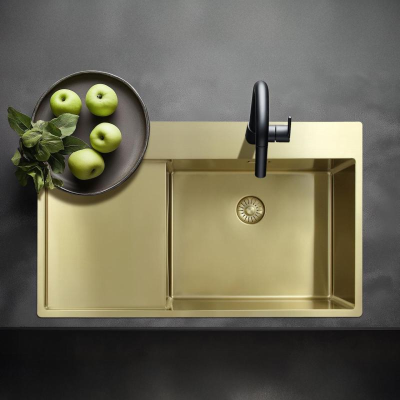 Pure.Sink Exclusivo Gold sink with drainer 86x52 cm Tapwing right PEX5086RT-60