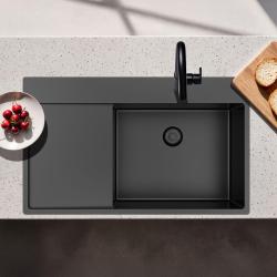 Pure.Sink Exclusivo Gun Metal -tiskiallas ja tippuva osa 86x52 cm Tapwing oikea PEX5086RT-61