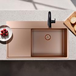 Pure.Sink Exclusivo Kuparinen tiskiallas tippuvalta osalla 86x52 cm Tapwing oikealla PEX5086RT-62
