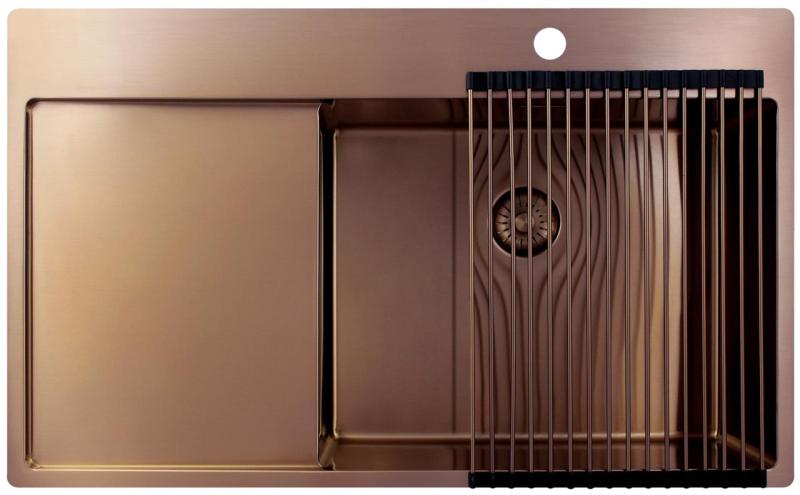 Pure.Sink Exclusivo Copper sink with drainer 86x52 cm Tapwing right PEX5086RT-62