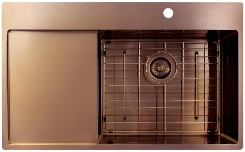 Pure.Sink Exclusivo Copper sink with drainer 86x52 cm Tapwing right PEX5086RT-62