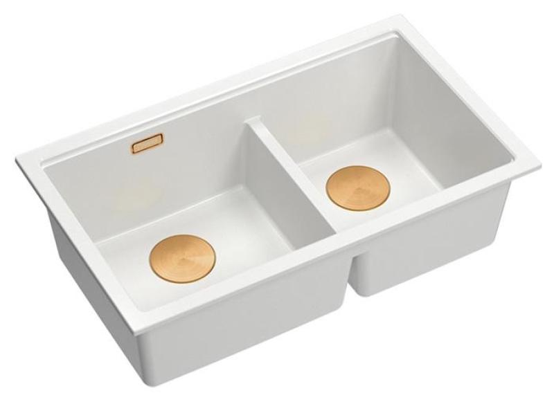 Quadri Newport II Kaksoisvalkoinen Graniitti Päällekkäinen Pesuallas 76x45 cm Kuparitulpalla 1208971358