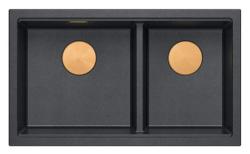 Quadri Newport II Kaksois Antrasiitti Graniitti Päällekkäinen Pesuallas 76x45 cm Kuparitulpalla 1208971359