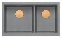 Quadri Newport II Kaksois Harmaa Graniitti Päällekkäinen Tiskiallas 76x45 cm Kuparitulpalla 1208971360