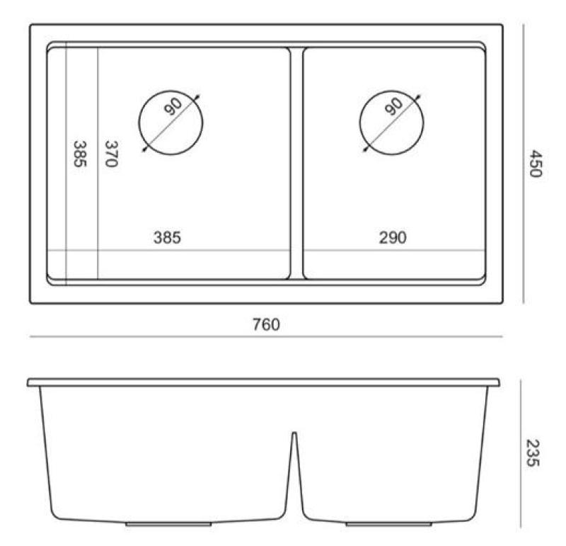 Quadri Newport II Kaksois Harmaa Graniitti Päällekkäinen Tiskiallas 76x45 cm Kuparitulpalla 1208971360