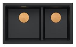 Quadri Newport II Kahden Mustan Graniitin Päällekkäinen Tiskiallas 76x45 cm Kuparitulpalla 1208971361