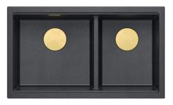 Quadri Newport II Kaksoisharmaa Graniitti Päälle Rakennettu Tiskiallas 76x45 cm Kultaisella Tulppa 1208971364