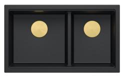 Quadri Newport II Kaksoismusta Graniitti Päällekkäinen Tiskiallas 76x45 cm Kultaisella Tulppa 1208971366