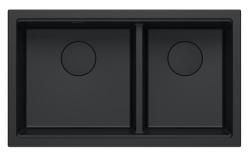 Quadri Newport II Kaksois Musta Graniitti Ala-asennettava Pesuallas 702 x 390 mm Mustalla Tulppa 1208971386