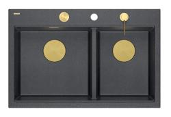 Quadri Hard Rock Tupla Antrasiitti Graniitti Päälle asennettava Allas 76x50 cm kultaisella tulppa ja tarvikkeet 1208971393