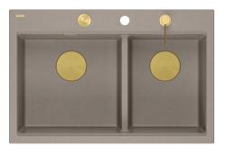 Quadri Hard Rock Tupla Taupe Graniitti Päälle asennettava Allas 76x50 cm kultaisella tulppalla ja lisävarusteilla 1208971396