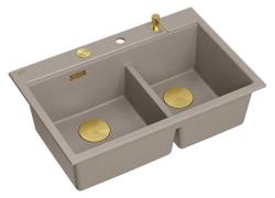 Quadri Hard Rock Tupla Taupe Graniitti Päälle asennettava Allas 76x50 cm kultaisella tulppalla ja lisävarusteilla 1208971396