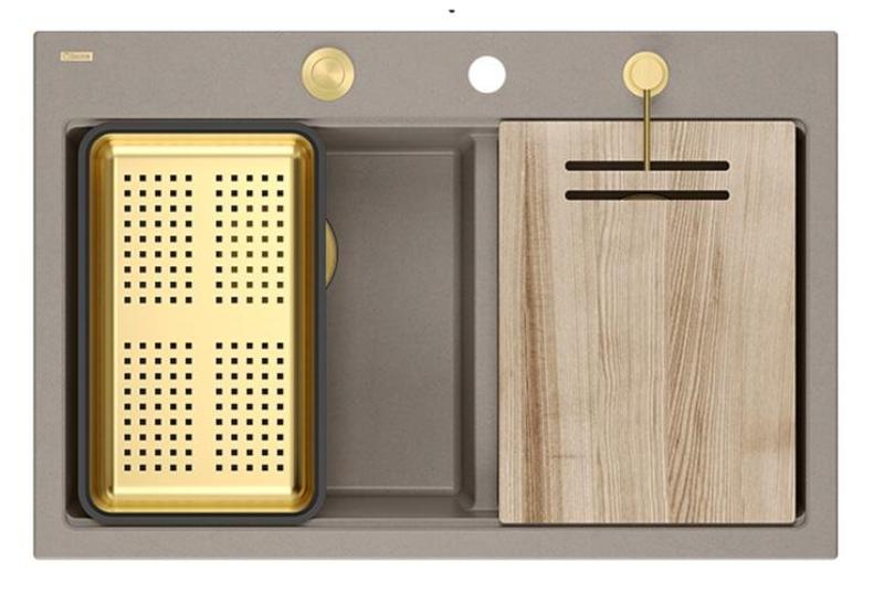 Quadri Hard Rock Tupla Taupe Graniitti Päälle asennettava Allas 76x50 cm kultaisella tulppalla ja lisävarusteilla 1208971396