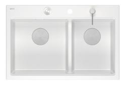 Quadri Hard Rock Kaksinkertainen Valkoinen Graniitti Päällekkäinen Pesuallas 76x50 cm RST tulppa ja tarvikkeet 1208971398