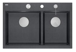 Quadri Hard Rock Double Antrasiitti Graniitti Päälleasennettava Pesuallas 76x50 cm RST tulppa ja lisävarusteet 1208971399