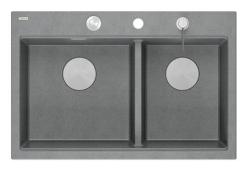 Quadri Hard Rock Kaksoisharmaa Graniitti Päällekkäinen Pesuallas 76x50 cm RST tulppa ja tarvikkeet 1208971400