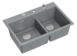 Quadri Hard Rock Kaksoisharmaa Graniitti Päällekkäinen Pesuallas 76x50 cm RST tulppa ja tarvikkeet 1208971400