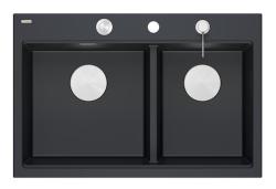 Quadri Hard Rock Kaksinkertainen Musta Graniitti Päällekkäinen Pesuallas 76x50 cm RST-tulpalla ja lisävarusteilla 1208971401