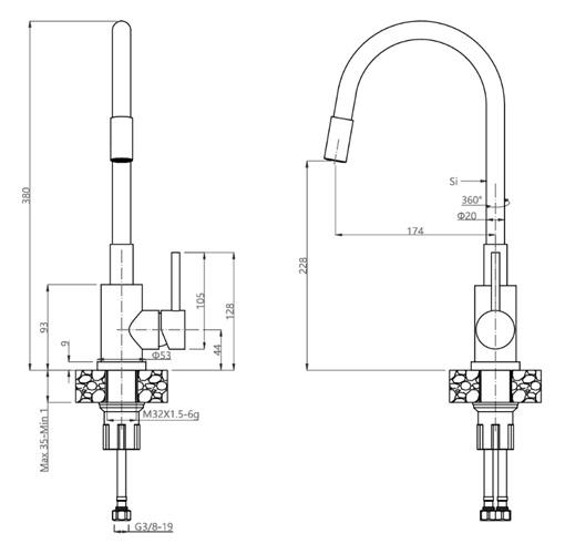 Quadri Bristol kitchen mixer tap gold with flexible white spout 1208971408 - Productafbeelding 3