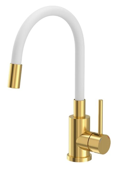 Quadri Bristol kitchen mixer tap gold with flexible white spout 1208971408 - Productafbeelding