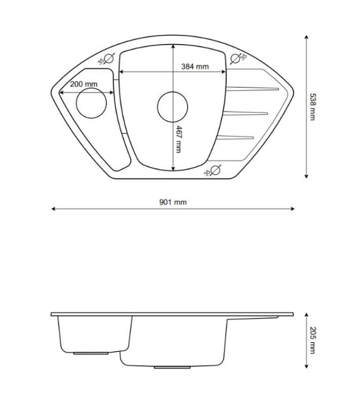 Graniteland Monte Graniittinen beige Kulma-allas päälle asennettava 901x538mm RST-tulpalla 1208971414