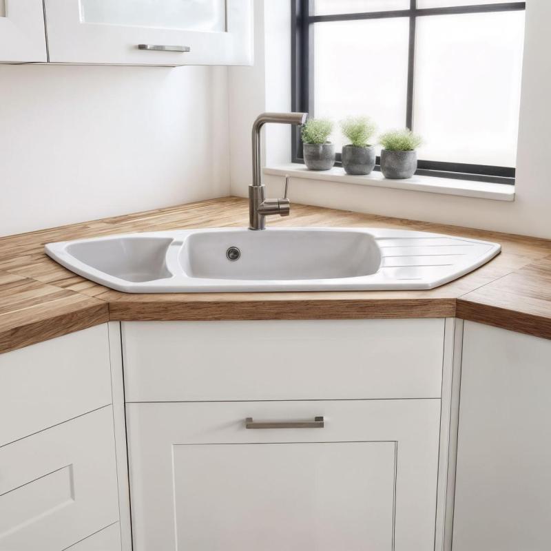 Graniteland Monte Graniittinen valkoinen kulma-altaan päälle asennettava 901x538mm ruostumattomalla teräsproppu 1208971415