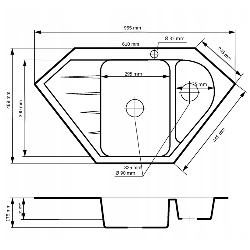 Graniteland Amiata Graniittinen beige kulmasäiliö, asennettava 955 x 489 mm, ruostumattomasta teräksestä valmistettu tulppa 1208971417