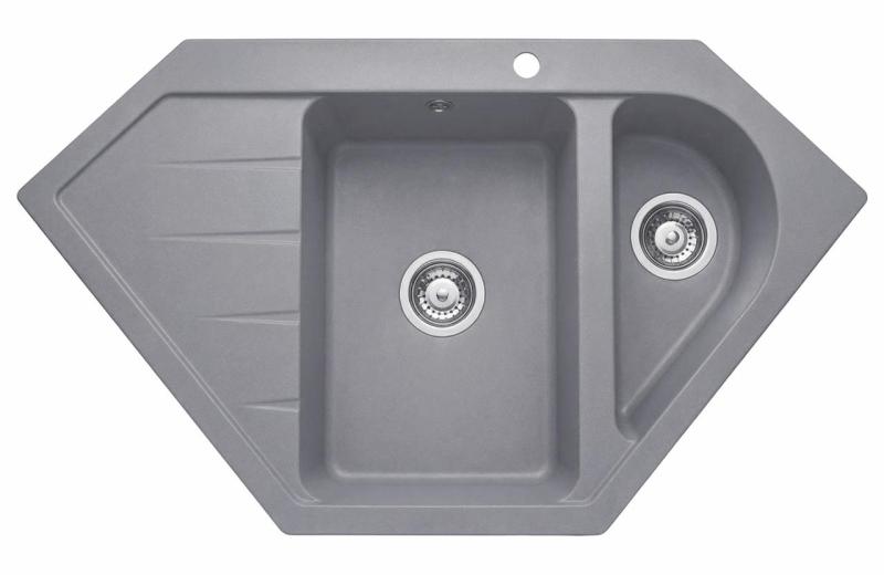 Graniteland Amiata Graniittinen harmaa kulmainen pesuallas, asennettava 955 x 489 mm, ruostumattomasta teräksestä valmistettu tulppa 1208971419