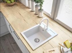 Graniteland Prest Graniittinen valkoinen pesuallas Tapwing hanareiällä, päälle asennettava 400x500mm RVS-tulpalla 1208971424