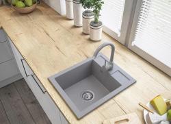 Graniteland Prest graniittinen harmaa pesuallas Tapwing hanareiällä, päälle asennettava 400x500mm RVS-tulpalla 1208971425