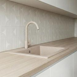 Graniteland Nera Granite Sink 45x42 cm Beige Built-in with Faucet Hole and Stainless Steel Plug 1208971434