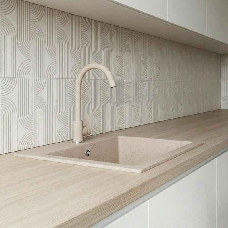 Graniteland Nera Granite Sink 45x42 cm Beige Built-in with Faucet Hole and Stainless Steel Plug 1208971434