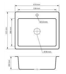 Graniteland Vastone Graniittiallas 619x522 mm Valkoinen Päälleasennus hana-aukolla ja RST Tulppa 1208971445