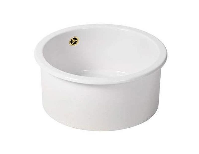 Ausmann Ceramic Ember Ceramic White Round Top Mount and Under Mount Sink with Gold Plug 1208971461