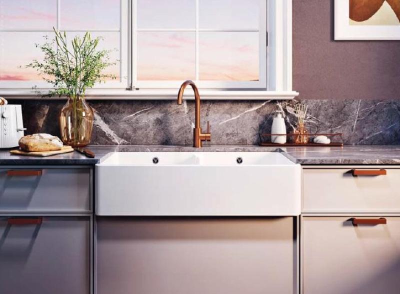 Ausmann Ceramic Mira Keramiikka Valkoinen Kaksoisallas - Alakaappi ja Väliseinä 890 x 456 mm Mustilla Tulppilla 1208971474