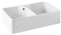 Ausmann Ceramic Mira Keramiikka Valkoinen Kaksinkertainen Allas - Alakaappiin ja Välitilaan 793 x 450 mm hanareiällä ja Kultaisella tulppa 1208971476