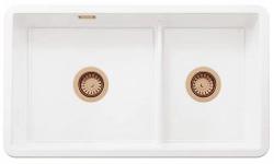 Ausmann Ceramic Ember Keramiikka Valkoinen Puolitoista Allas Päällystys ja Alusrakenne 733 x 401 mm Kuparitulppien kanssa 1208971519
