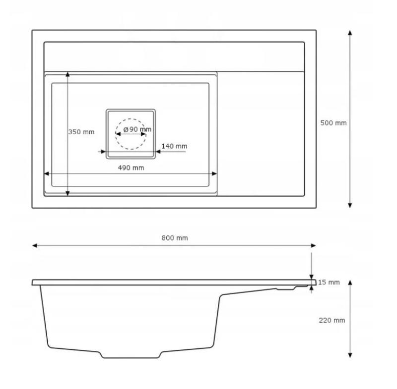 Graniteland Seta Graniitti musta arduin Kova kivi Päälle asennettava pesuallas 80x50 cm 1208971619