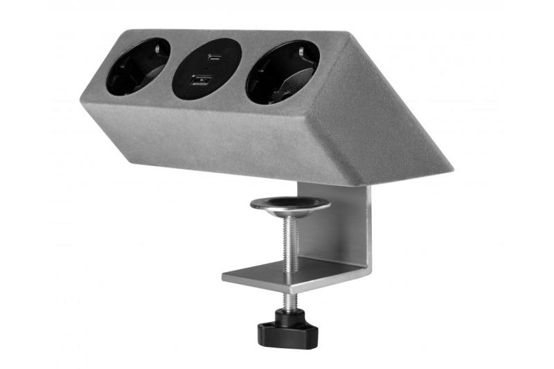 Huonekalupistorasia SOFITO, 2xSCHUKO, USB A+C, kaapeli 1,5 m, harmaa flokki