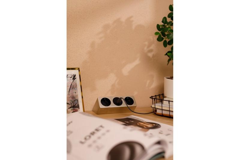 Huonekalupistorasia SOFITO, 2xSCHUKO, USB A+C, kaapeli 1,5 m, ruostumaton teräs