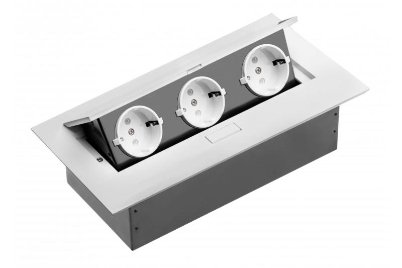 Huonekalupistorasia, 3xSCHUKO, kaapeli 1,5 m, valkoinen