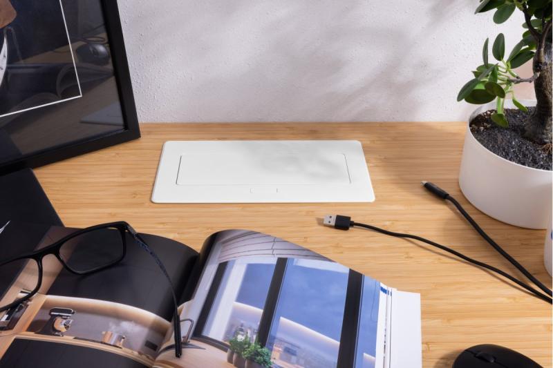 Huonekalupistorasia MULTISOFT, 2xSHUKO, USB A+C, RJ45, kaapeli 1,5 m, valkoinen