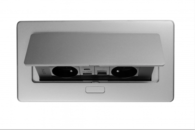 Huonekalupistorasia MULTISOFT, 2xSCHUKO, USB A+C, RJ45, kaapeli 1,5 m, alumiini