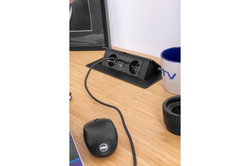 MULTISOFT Kalustepistorasia 2x Maadoitettu Pistorasia, USB A+C, RJ45, Virtajohto Pistokkeella, Musta