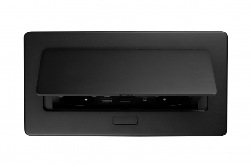 MULTISOFT kalustepistorasia 2x Pistorasia maadoituksella, USB A+C, RJ45, HDMI, virtajohto pistokkeella, musta