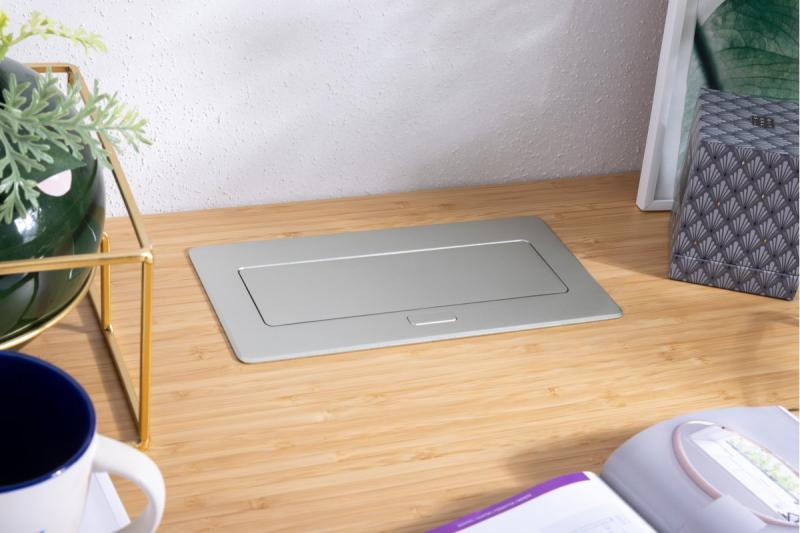 MULTISOFT huonekalupistorasia 2x maadoitettu pistorasia, USB A+C, RJ45, HDMI, virtajohto pistokkeella, alumiini